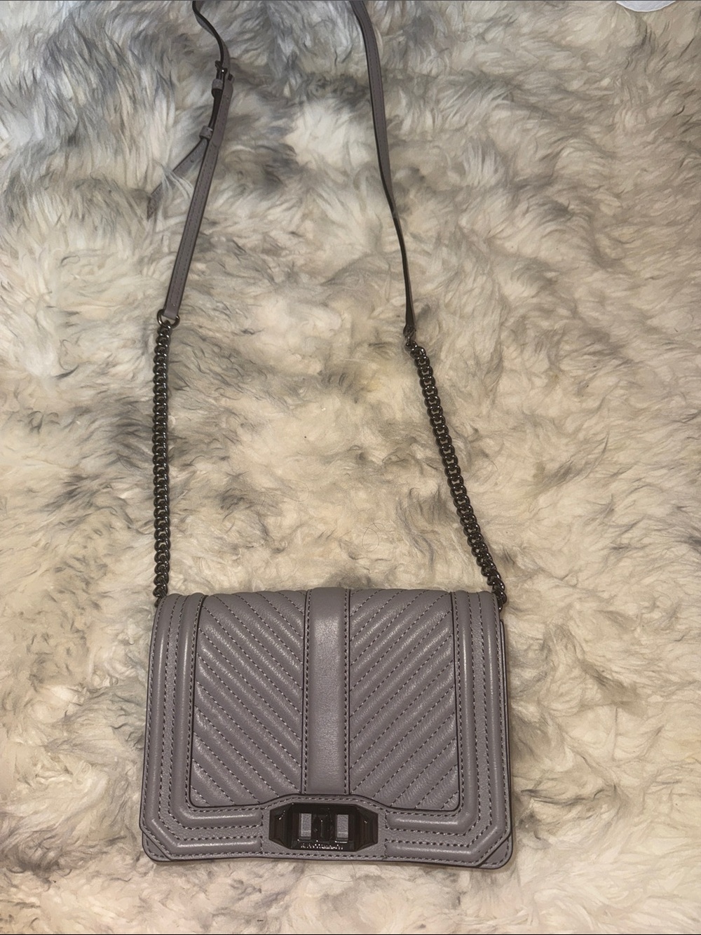 Rebecca Minkoff Gray Quilted Leather Small Crossbody with Chain Strap